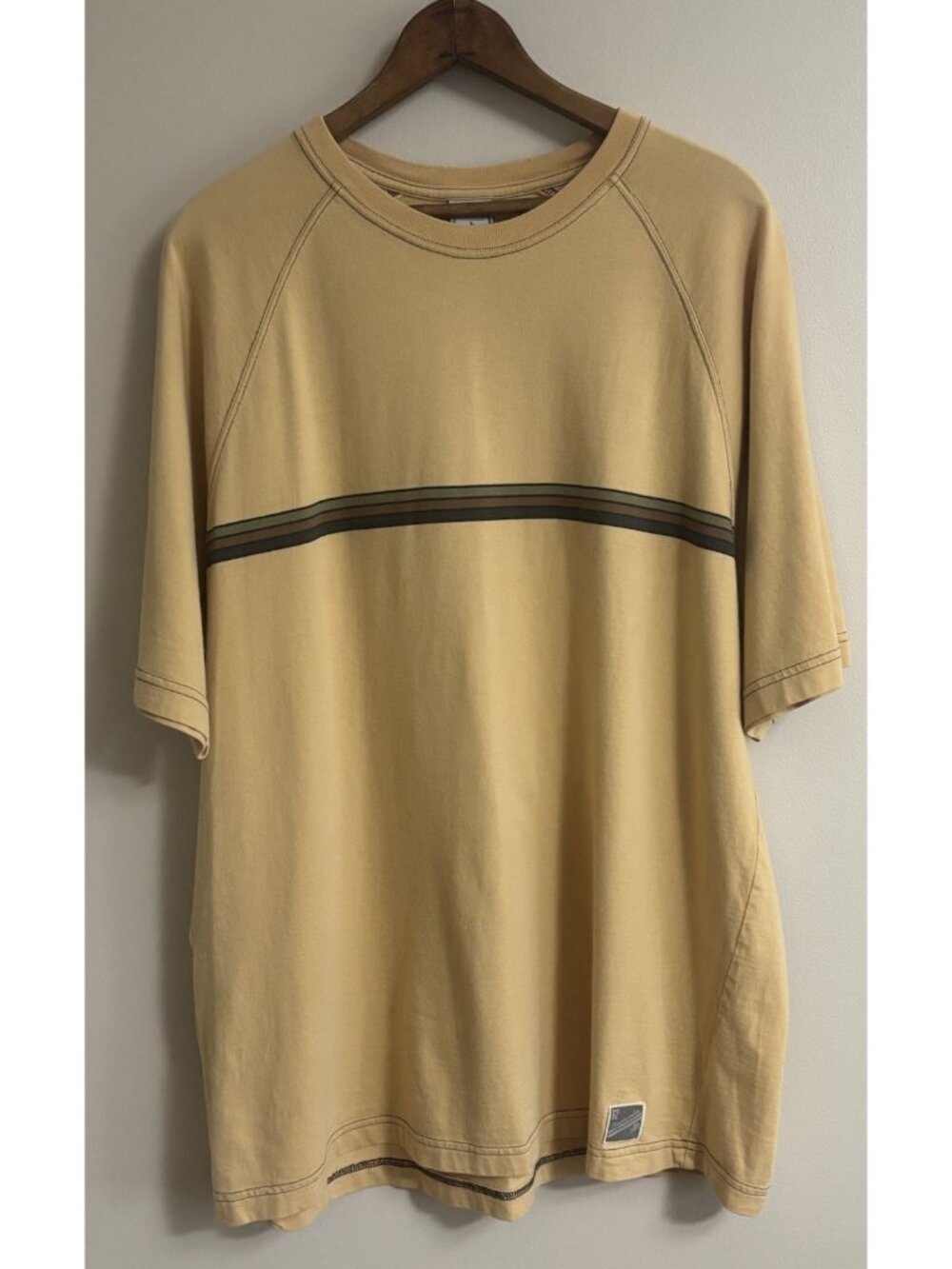 Vintage 90s Old Navy Streetwear Yellow Triple Stripe Short Sleeve Shirt Men’s L